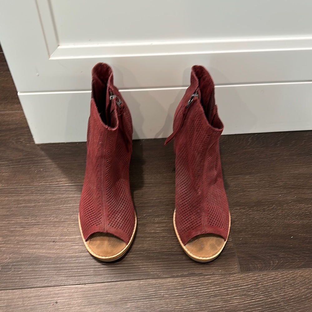 Worn ONCE! Toms Red Ankle Booties with Peep-Toe Design
